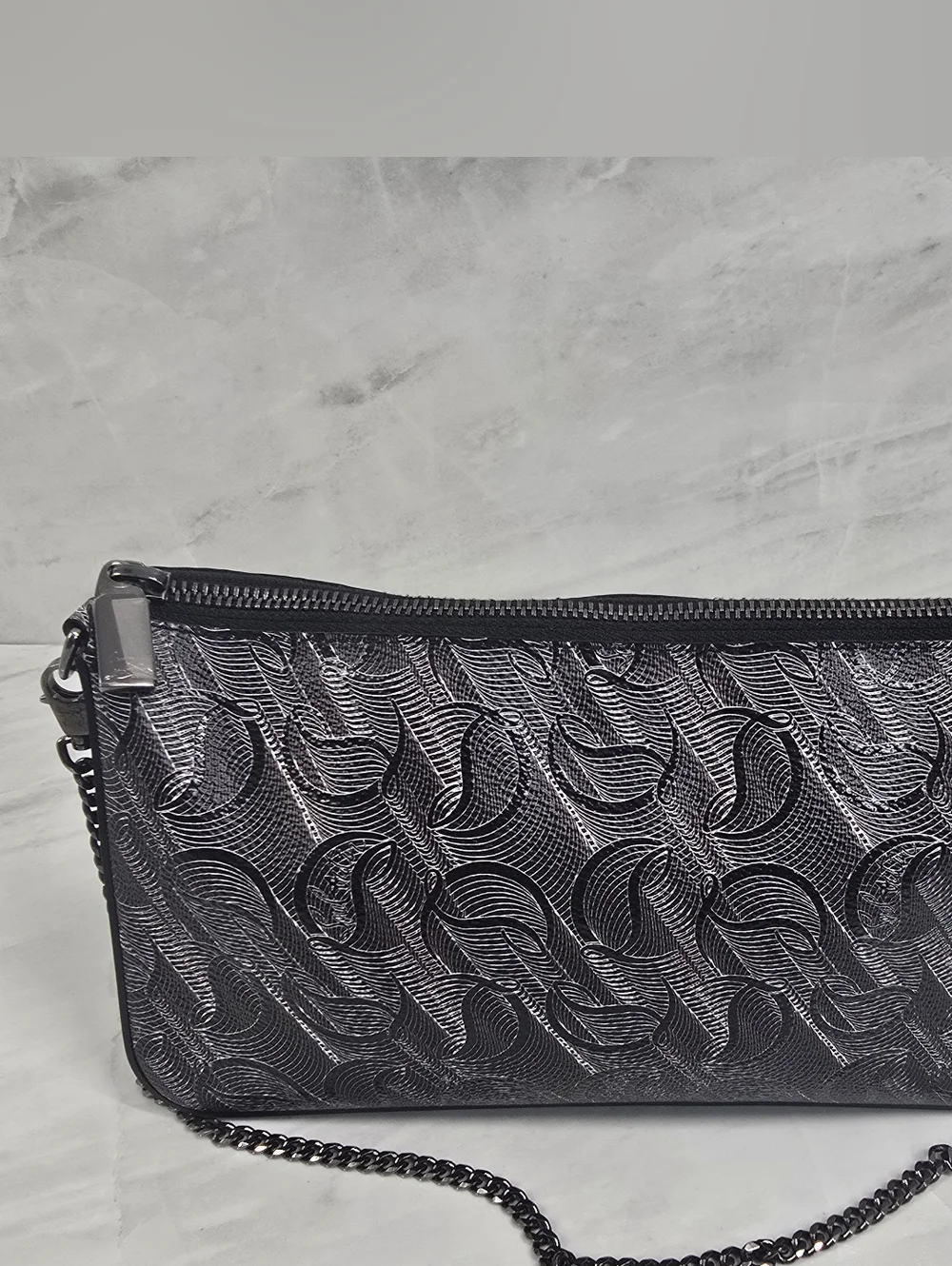 Christian Louboutin Black Embossed Leather Chain Shoulder Bag - Picture 3 of 14